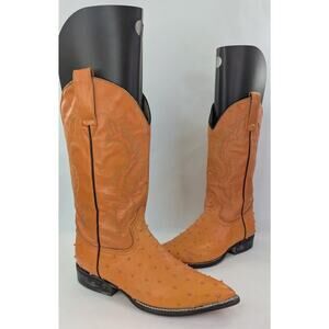 Vintage Grano De Oro Exotic Ostrich Leather Cowboy Western Boots  8D